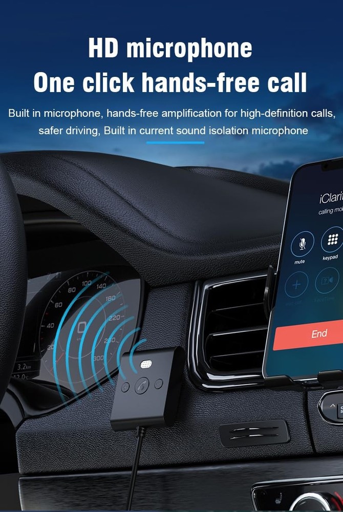 Bluetooth 5.4 AUX Car Adapter， [Enhanced Connection & Noise Small, Black