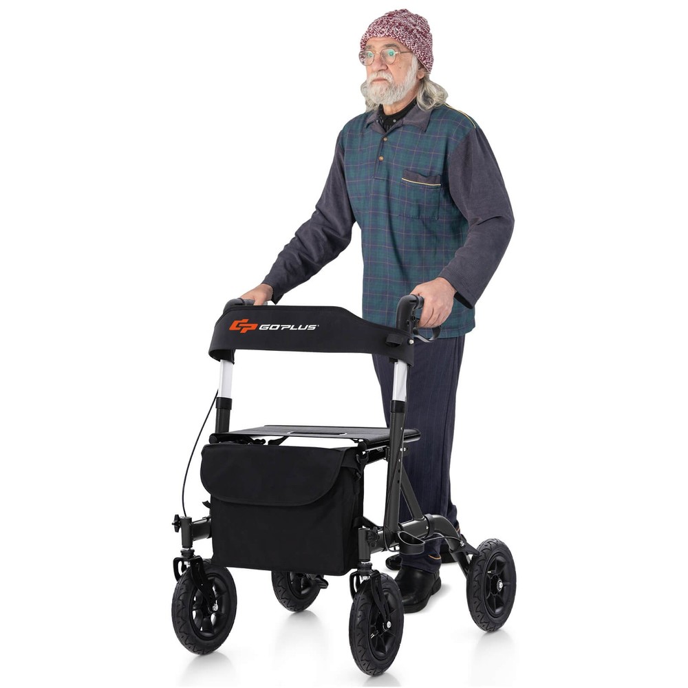 Foldable Height Adjustable Rollator Walker with Seat, Storage Bag for Seniors