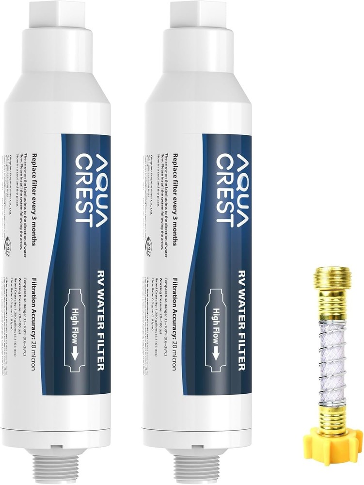 AQUA CREST RV Inline Hose Water Filter, NSF Certified, with Hose Protector (2)