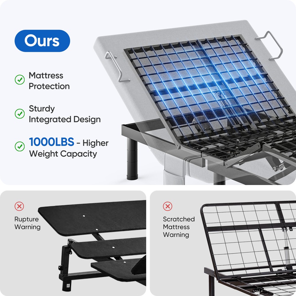 Upgraded Adjustable Bed Frame Base With Massage Backlit Remote 1000LB TXL King