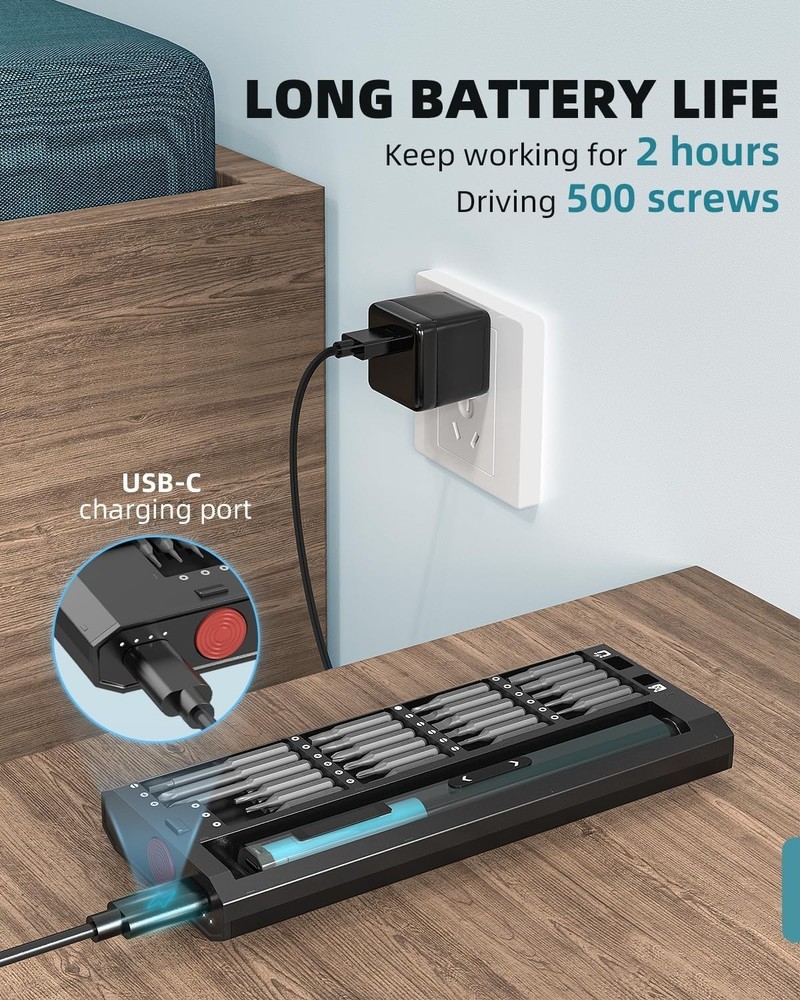 Mini Electric Screwdriver with Pop-Up Storage & 48 S2 Bits for Electronics
