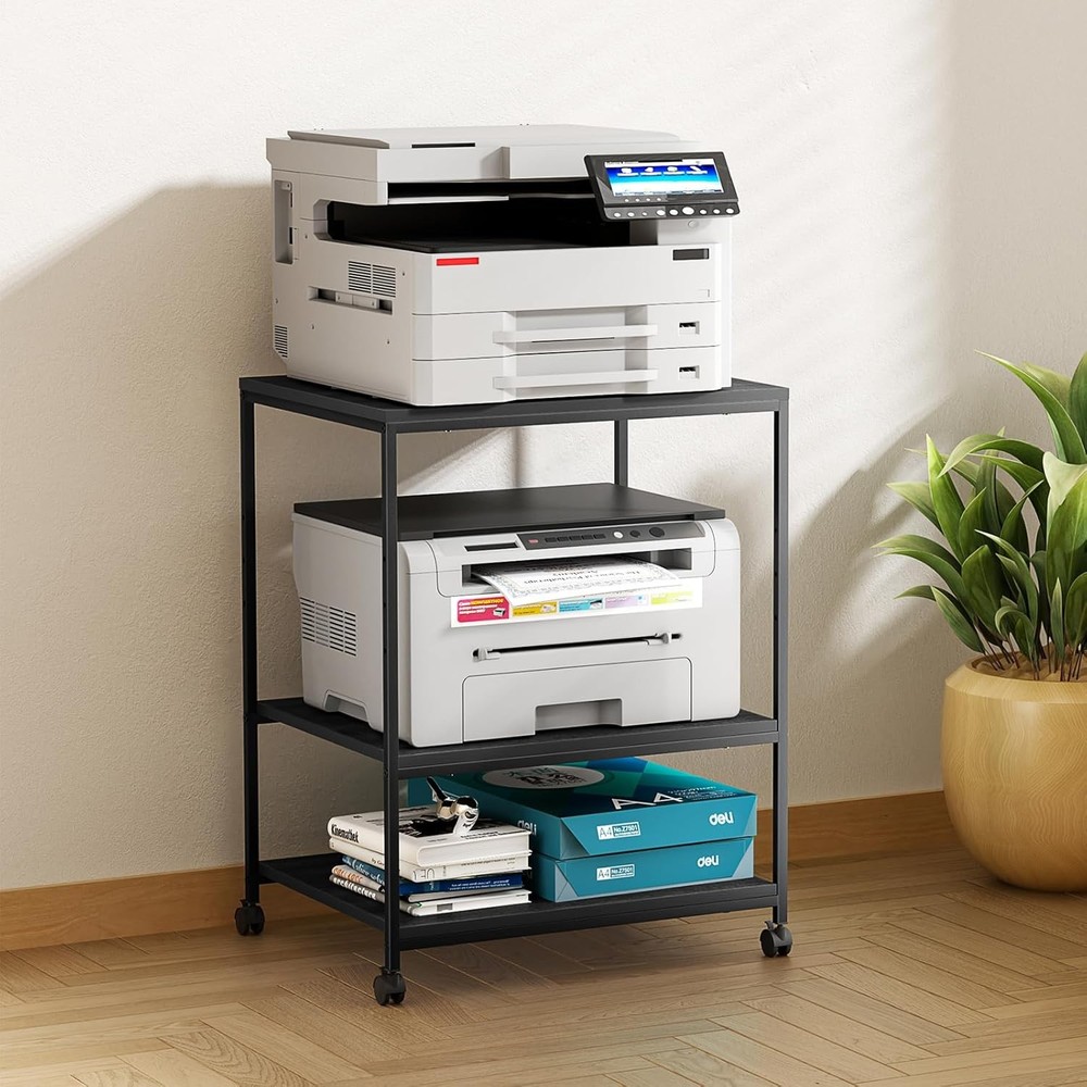 Large Printer Stand W/ Wheels 3 Tier Printer Table Home Office Rolling Printer