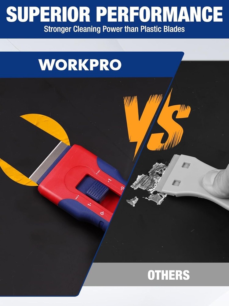 WORKPRO Retractable Razor Blade Scraper 56PC Blade Storage Cleaning Scraper Tool