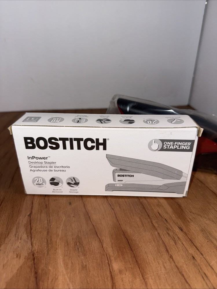 Bostitch InPower Spring-Powered Premium Desktop Stapler 20-Sheet One Finger Red