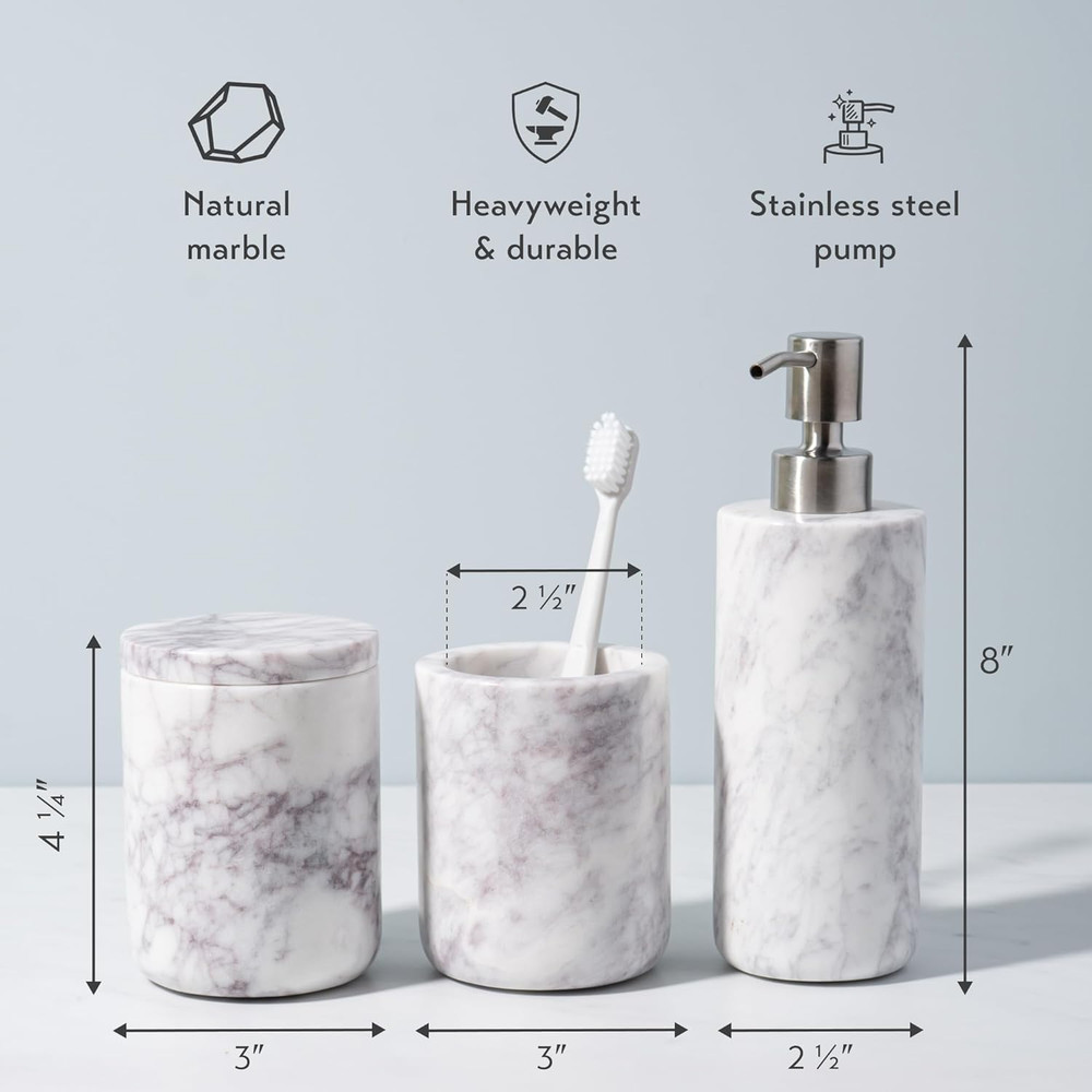 Marble Bathroom Accessories Set, Solid Natural Marble, Complete Vanity Set with