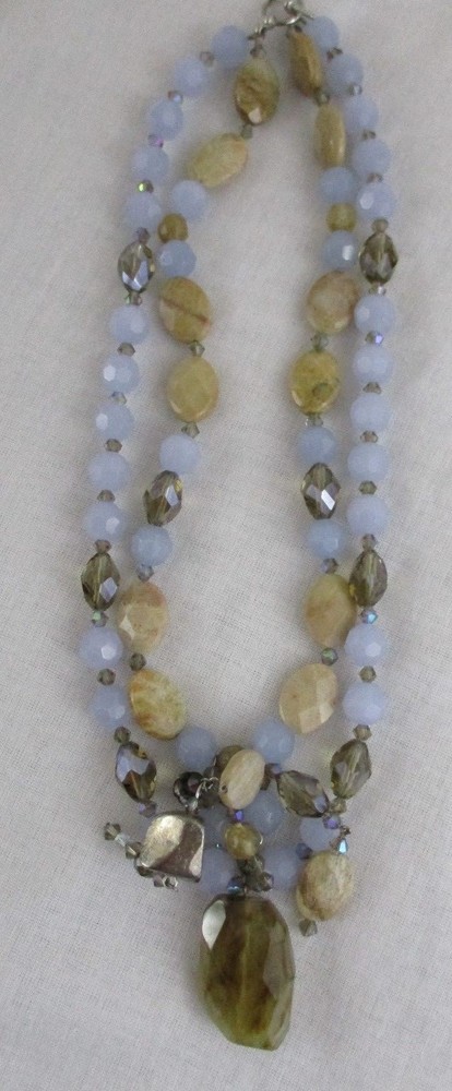 Handmade Necklace Glass Stone Beads Crystals Toggle Clasp boho
