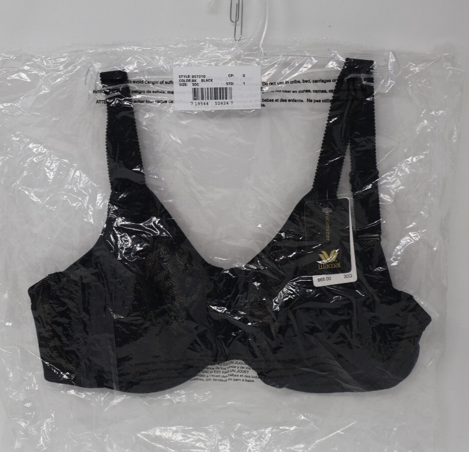 Wacoal Visual Effects Minimizer Bra 857210 30G Black NEW w/ Tags