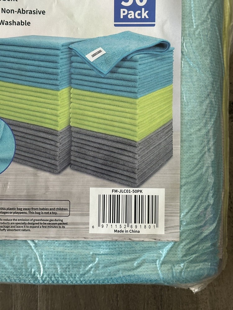 Fixsmith 50 Pack Microfiber Cleaning Cloth 12” x 16, Reusable, Washable, Ansorbe