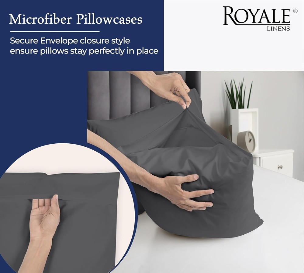Elegant 2-Piece Queen Pillowcase Set - Wrinkle Resistant, Soft Grey Microfiber