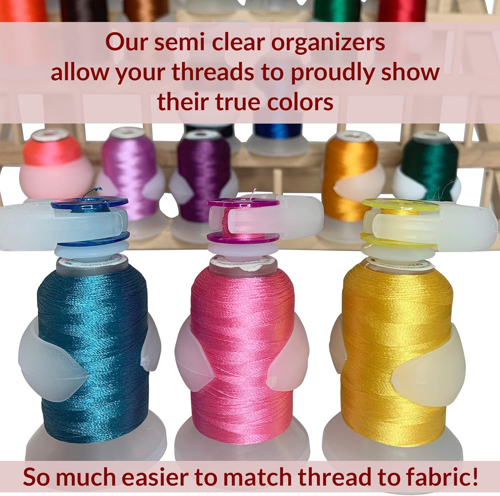 Semi Clear Thread Storage System, 48Pc Set Includes 16 Spool Huggers, 16 Bobbin