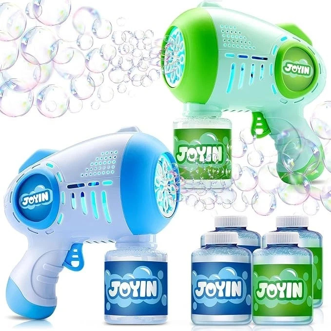 JOYIN 2 Kids Bubble Guns with 4 Bottles Solution, Automatic Bubble Machine Gun