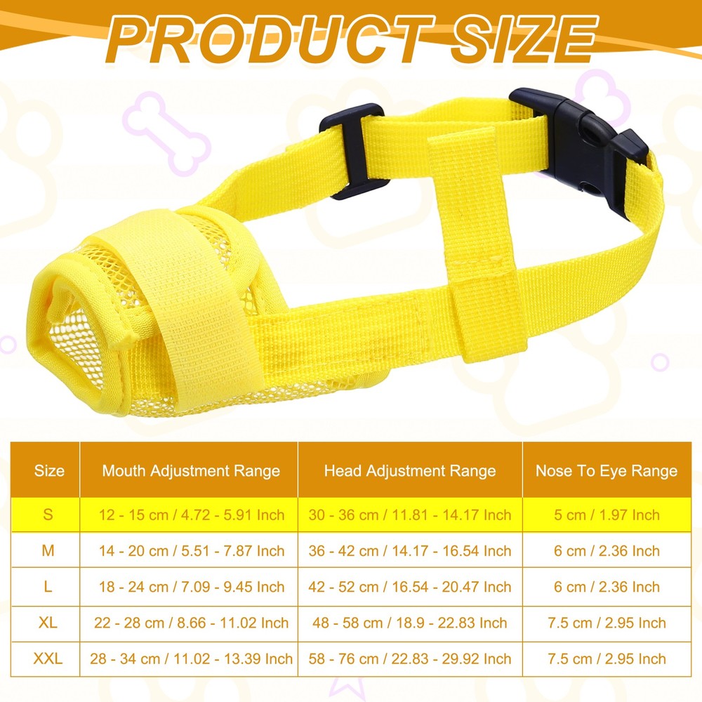 Dog Muzzle Soft Mesh Muzzle Mouth Guard Cover Yellow S