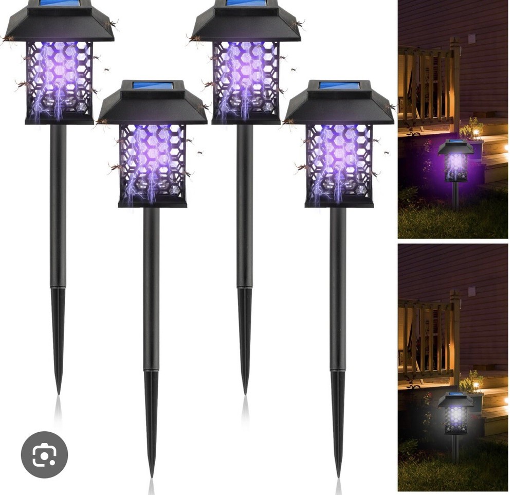 QUALIREY 4 PACK SOLAR BUG ZAPPER LED & UV LIGHT. WHITE LIGHT. BATTERIES INCLUDE