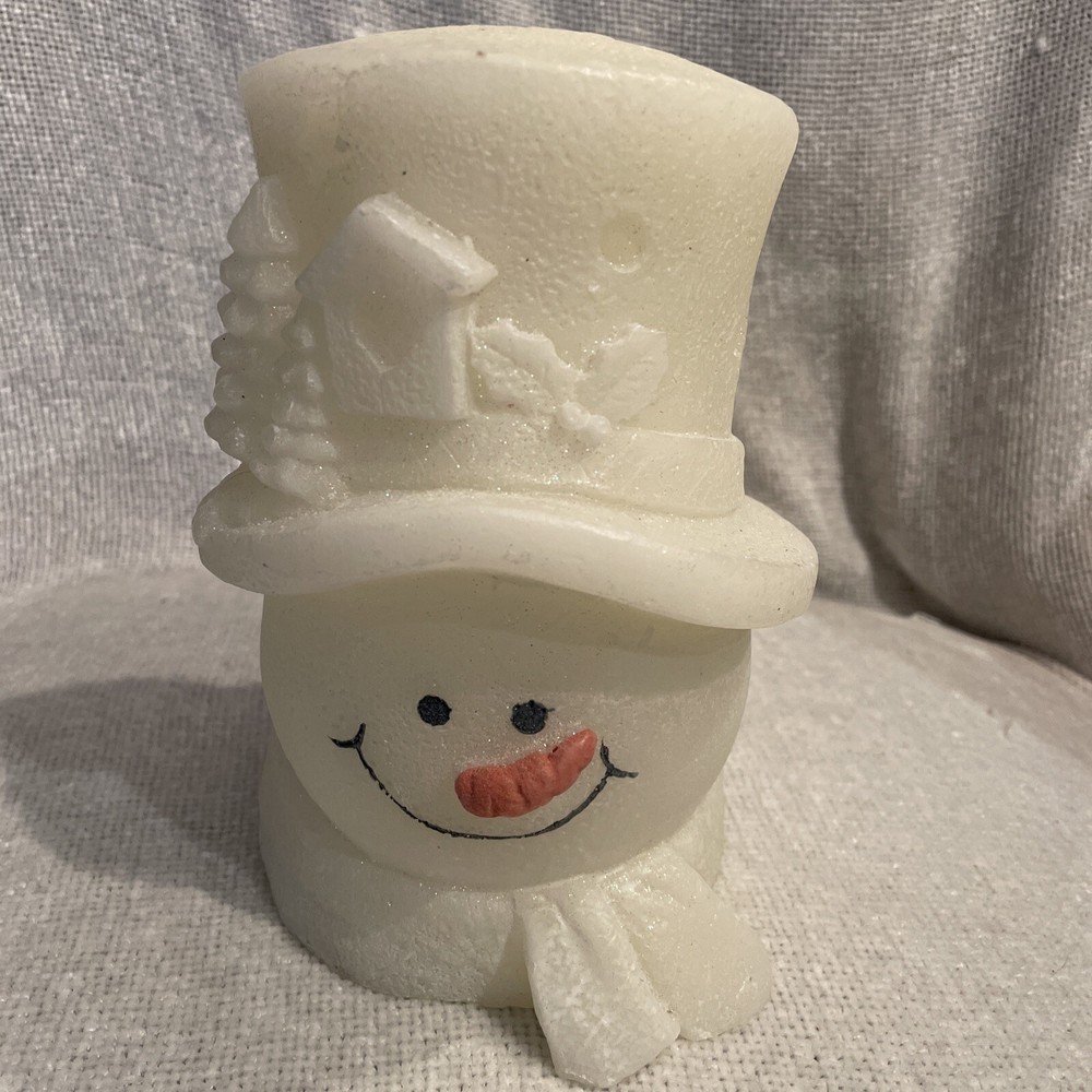 Flameless Snowman Candle Flickering Cute Tabletop 6.5x5 EUC