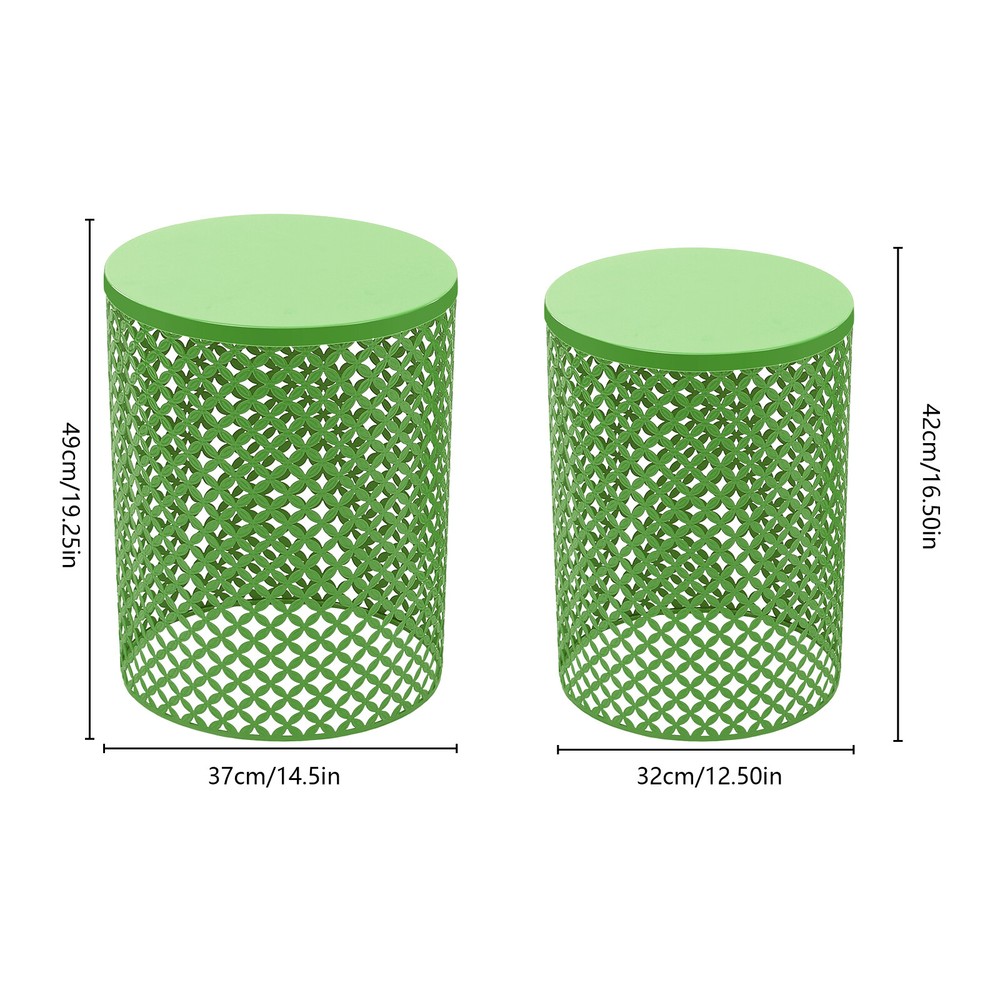 2PCS Green Side Table Metal Frame Accent Table Modern Openwork Pattern End Table