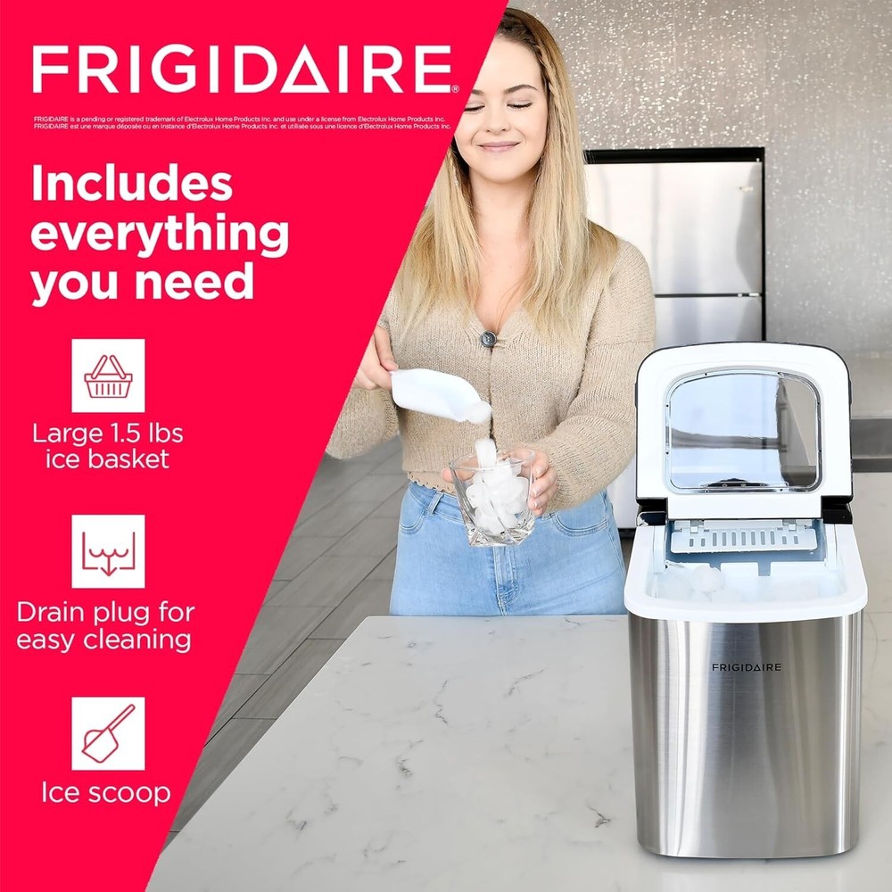 Frigidaire 26 Lbs per day Portable Compact Ice Maker Making Machine, Stainless