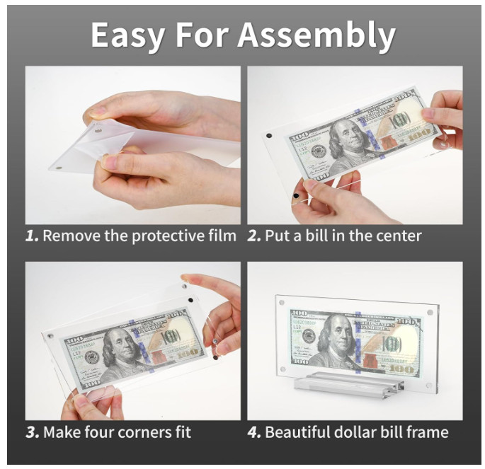 Acrylic Dollar Bill Display Frame – Double Sided Clear Money Holder Case