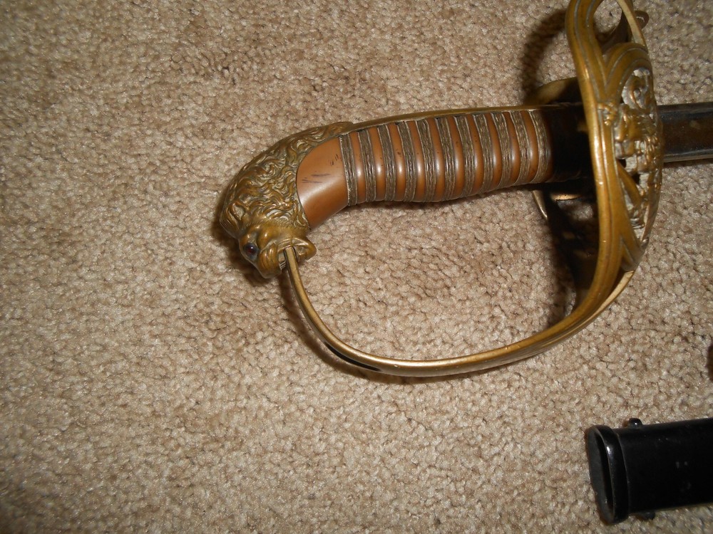 German Bavarian Sword, Ruby Eye Lion Head Basket Sword, Cavalry Officers Sword