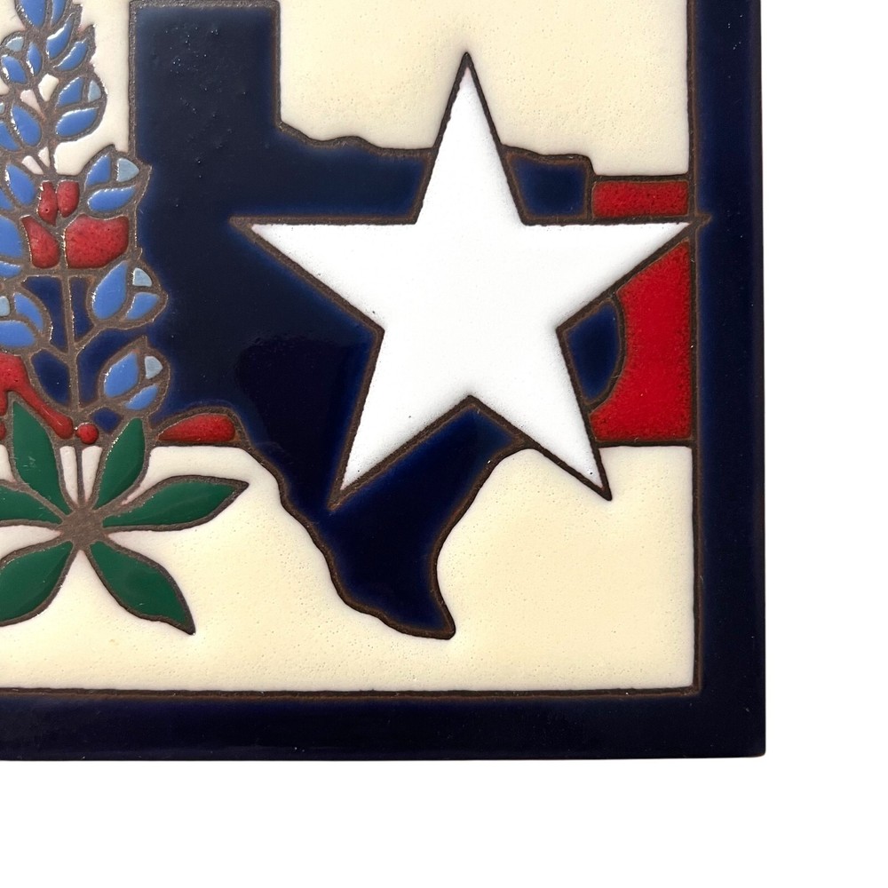 MasterworksTexas Star Bluebonnet Ceramic Tile Trivet Handcrafted Decorative 6x6