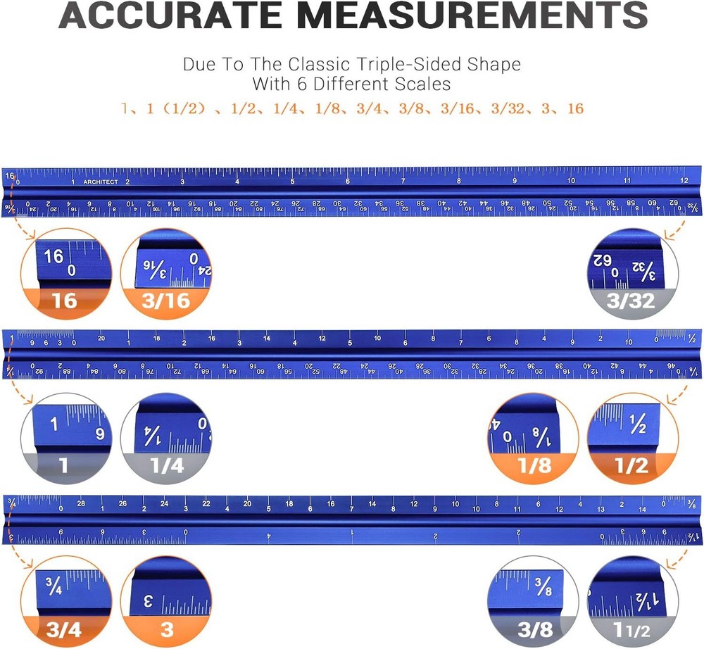 12" Regla De Escala Arquitectonica Regla De Escala Triangular De Aluminio Par...