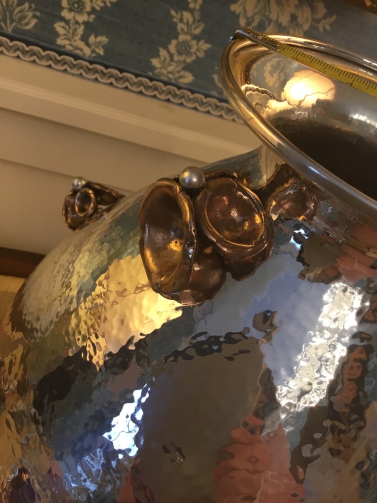 solid silver italian 1930 art deco vase, mixed metals probably GENAZZI unsigned