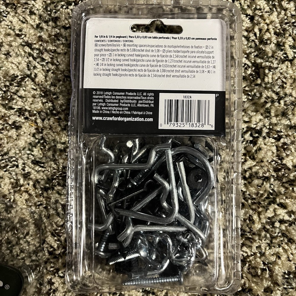 Crawford Locking Peg Hook Assortment 32 Pieces Pegboard Accessories
