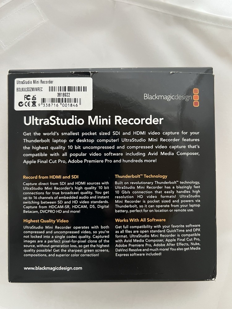 Blackmagic UltraStudio Mini Recorder 10 bit SDI & HDMI for Thunderbolt Computer