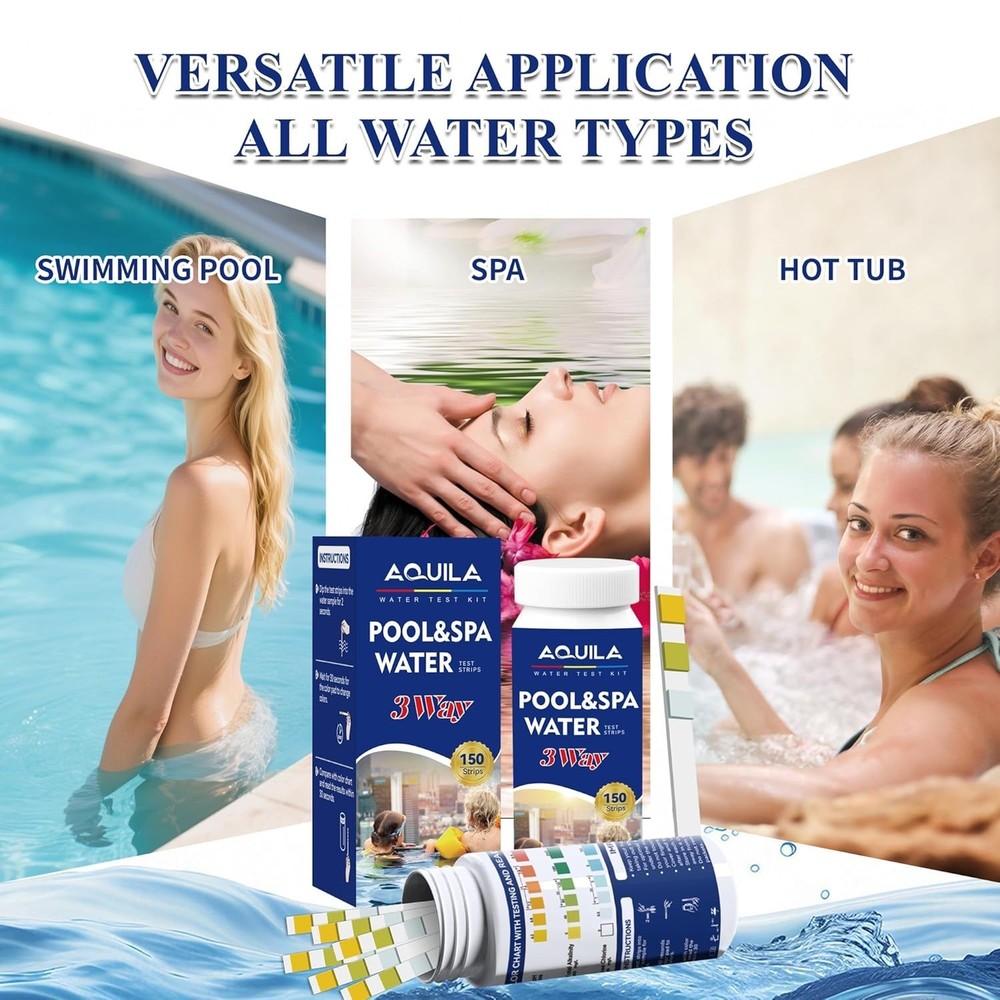 Pool Water Strips Kit 150 Count for Spa Hot Tub Alkalinity pH Chlorine Testing