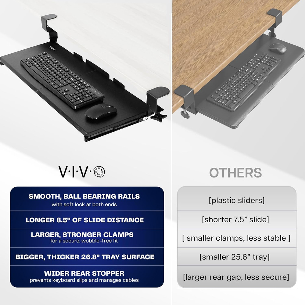 Large Keyboard Tray under Desk Pull Out with Extra Sturdy C Clamp Mount System,