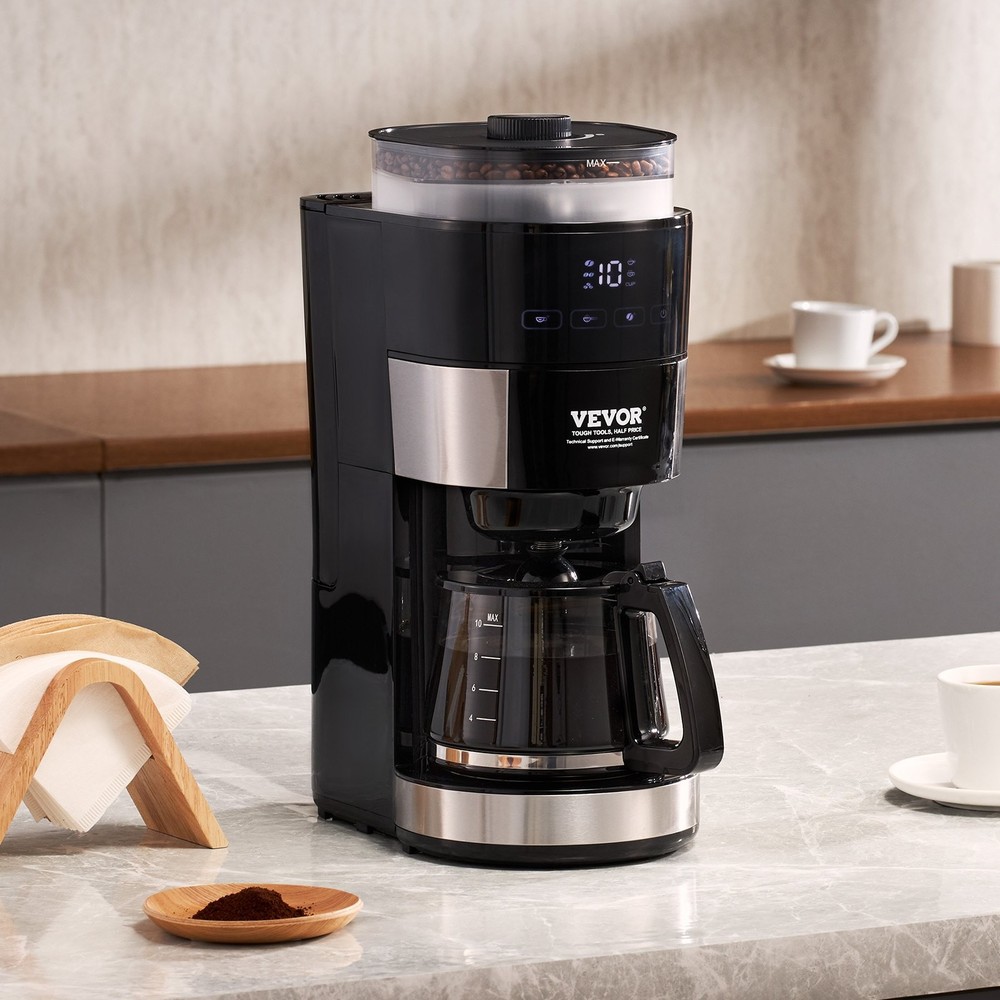 Coffee Maker with Grinder, 10 Cup Coffee Machine, Grind and Brew Coffee Maker wi