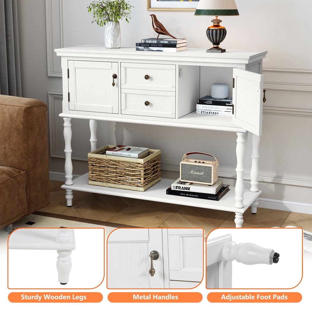 Console Table with 2 Drawers & Storage Shelves Wood Entryway Sofa Table White