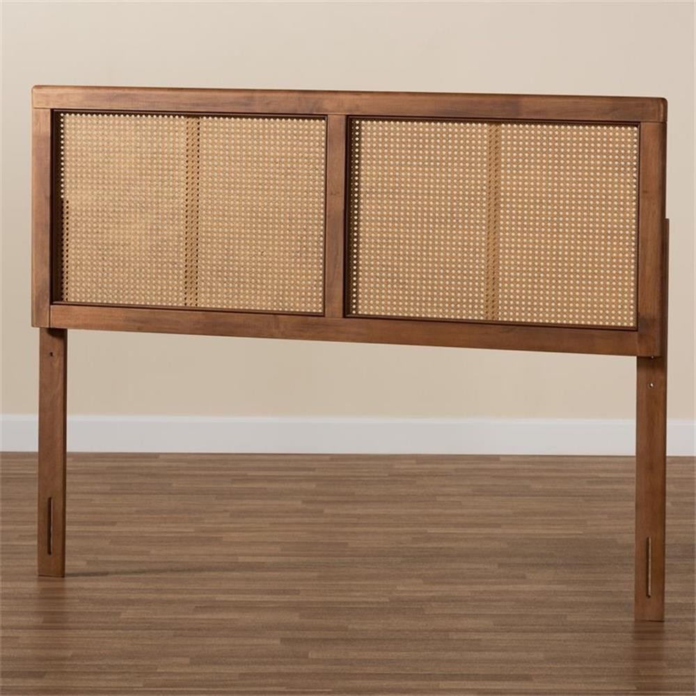 Baxton Studio Gilbert Walnut Finished Wood and Rattan Full Size Headboard