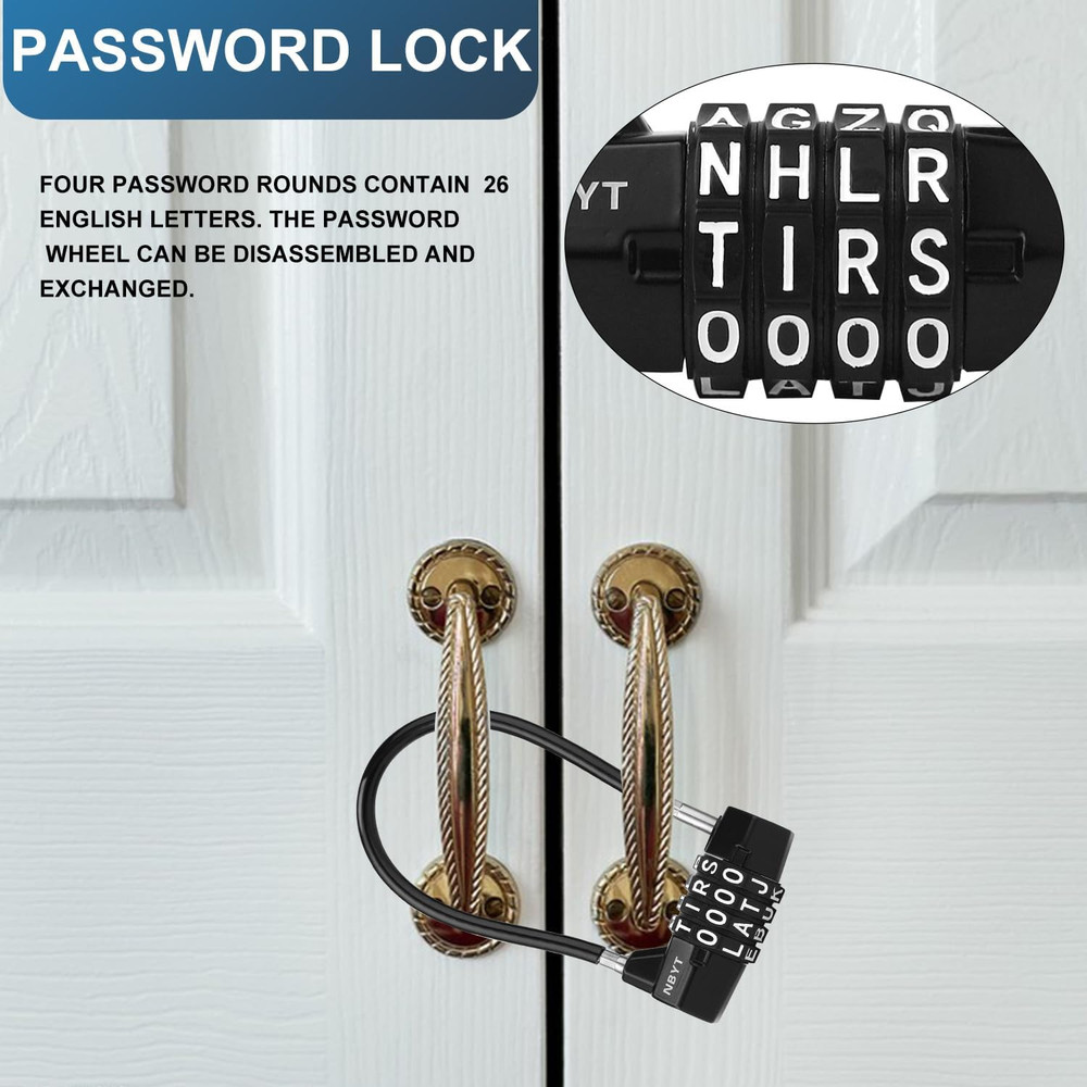 4-Word Resettable Combination Lock, Letter Lock- Home Security Padlock