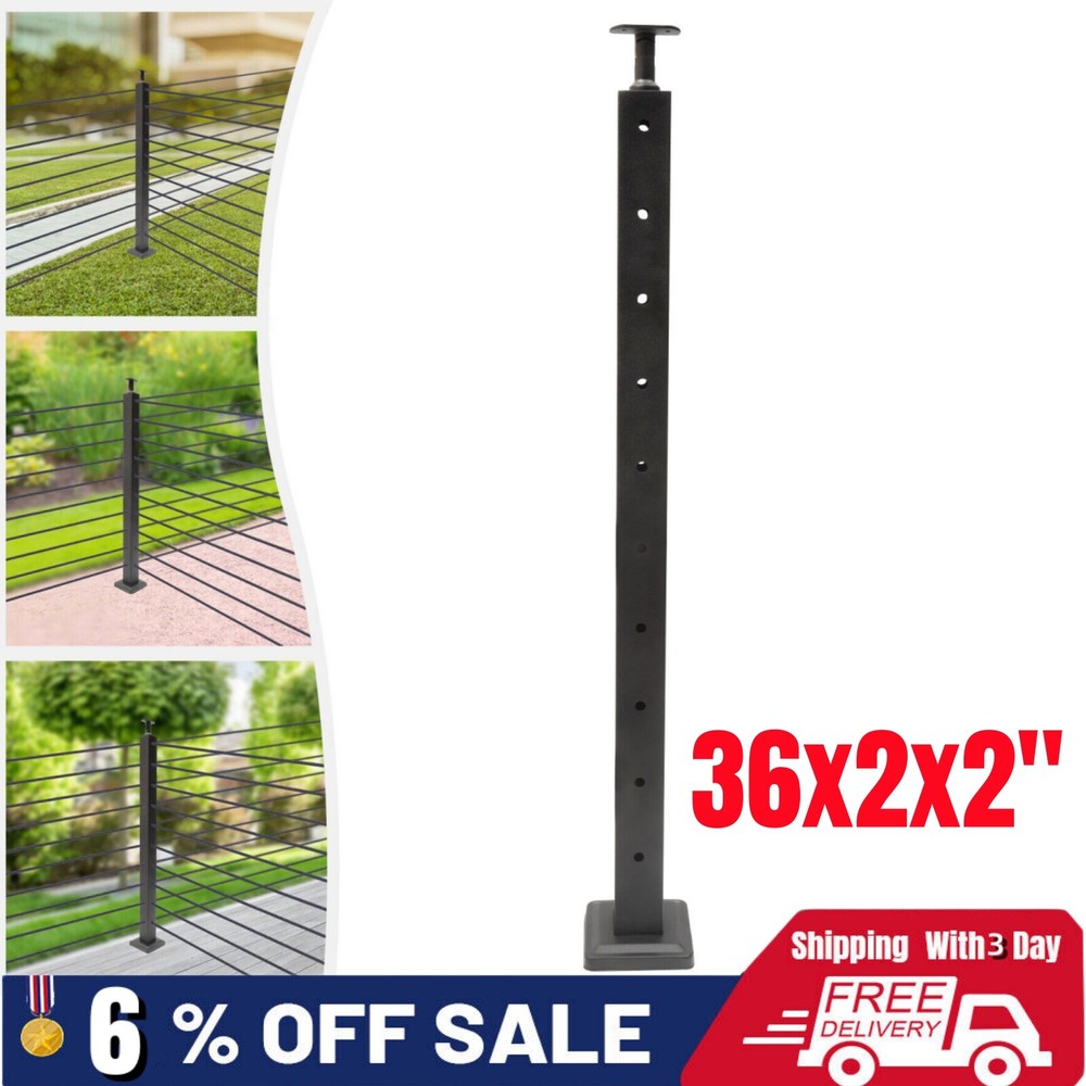 Cable Pre-Drilled Railing Post Corner Post 36x2x2'' Black Corner Post Stainless