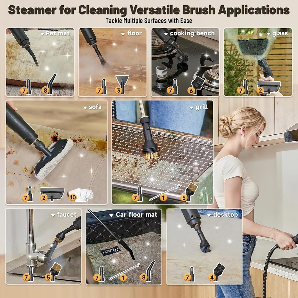 Multi-Surface Steam Cleaner - 15 Piece Accessory Kit & 13.2 Ft Cleaning Radius