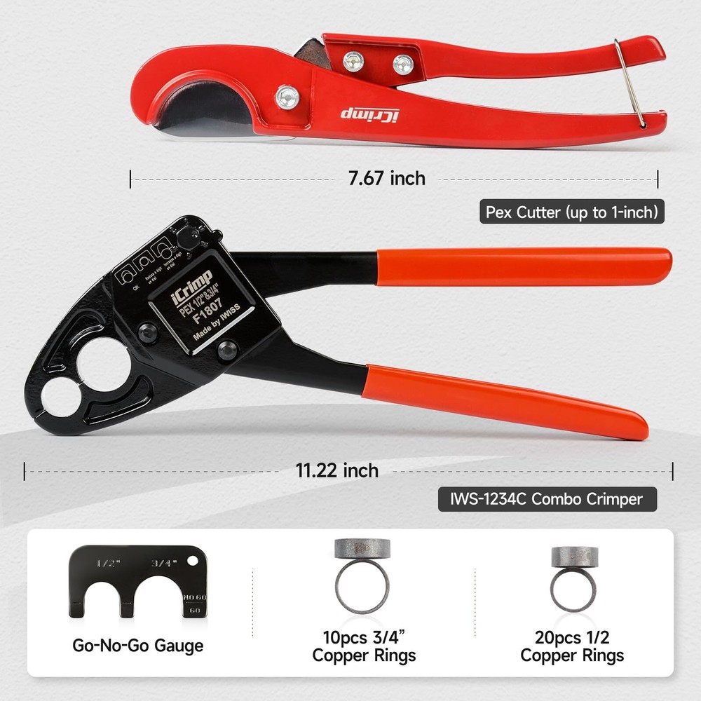 " Combo Angle Head PEX Pipe Crimping Tool Kits for 1/2"" 3/4"" Pex Crimp "