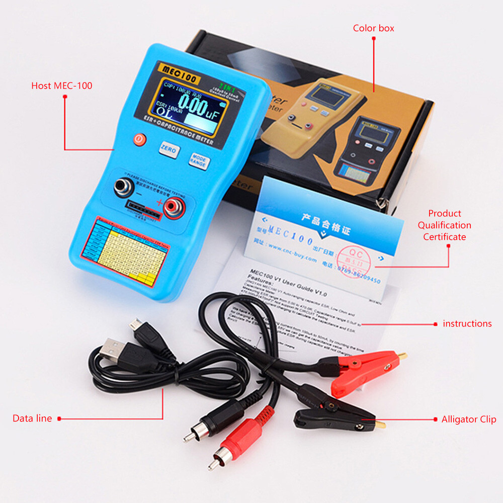 MEC-100 High-precision Capacitance Analyzer ESR Meter Digital Display Auto Rang