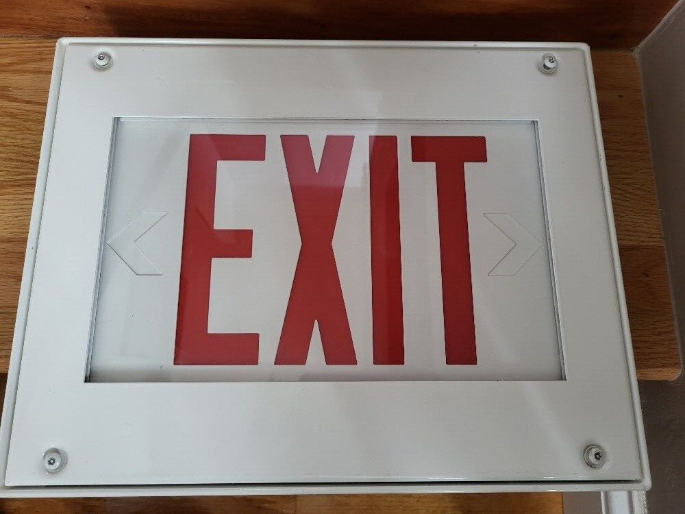 Kenall Exit Light Metal Box Wired "Correctional" White w/ Red Letters Untested