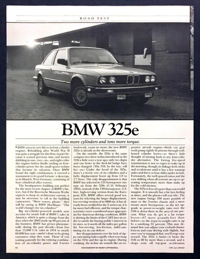 1984 BMW 325e Sedan Road Test Technical Data Review Article