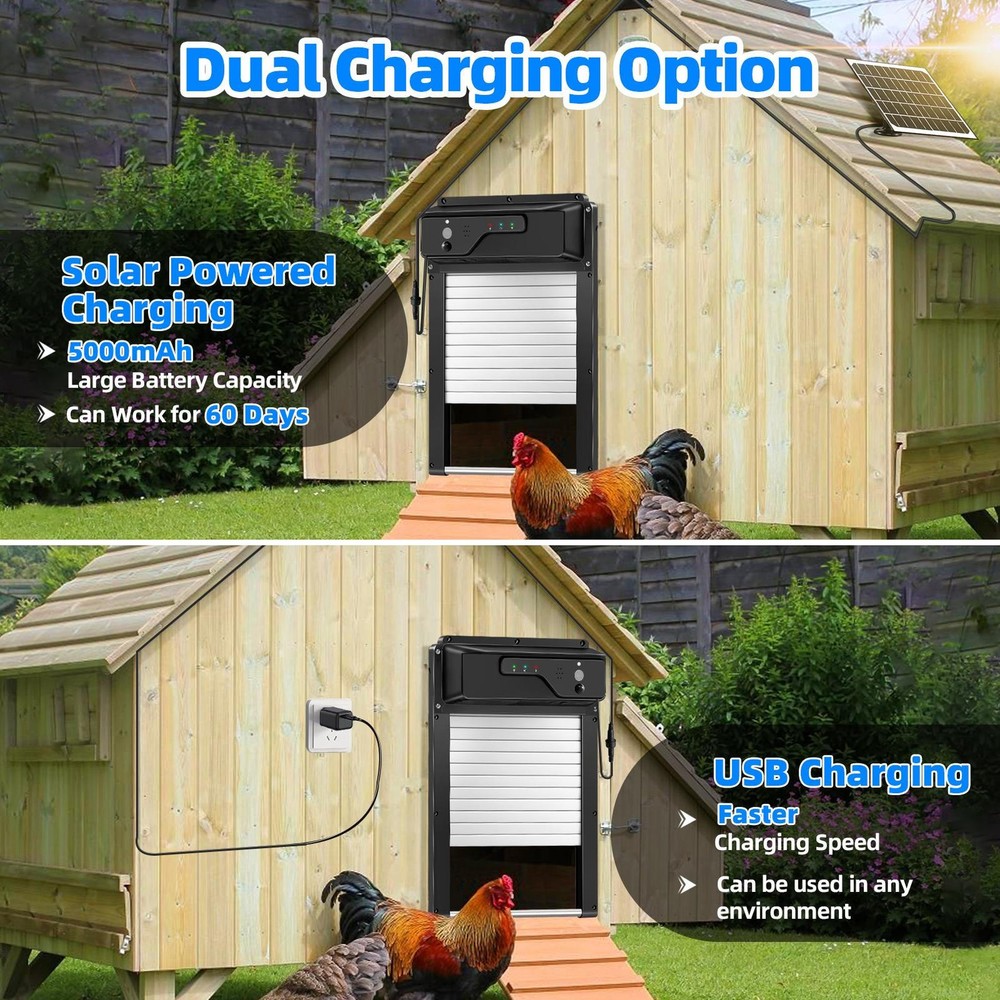 Solar Powered Automatic Chicken Coop Door with Timer/PIR Sensor Modes