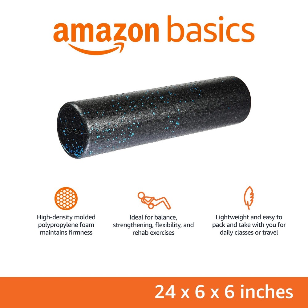 Amazon Basics High Density Foam Roller for Exercise 24 Inch, Blue Speckled