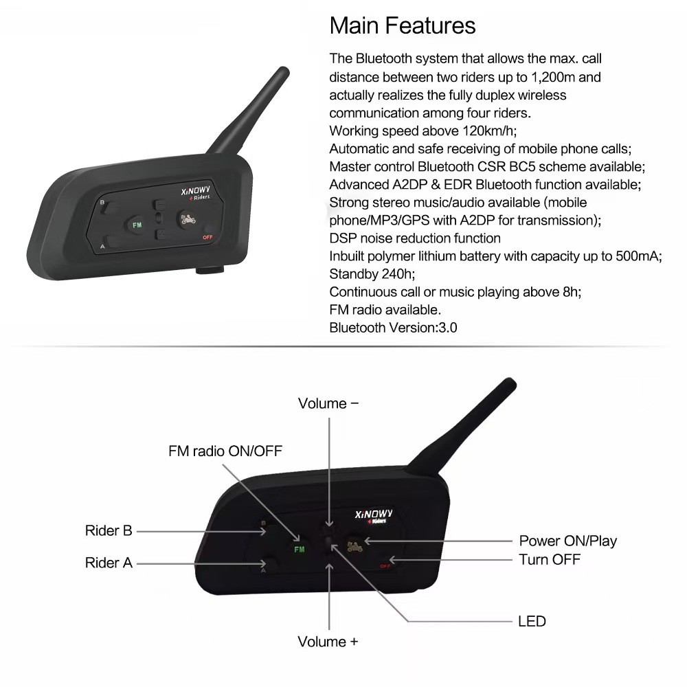 Football Soccer Coach Referee Bluetooth Intercom Headset Communication 4 Pack