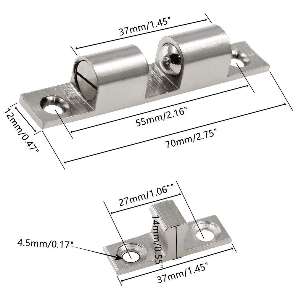 5Pcs 2.75"/ 70mm Double Ball Tension Roller Catch Latch, Solid Brass Hardware...