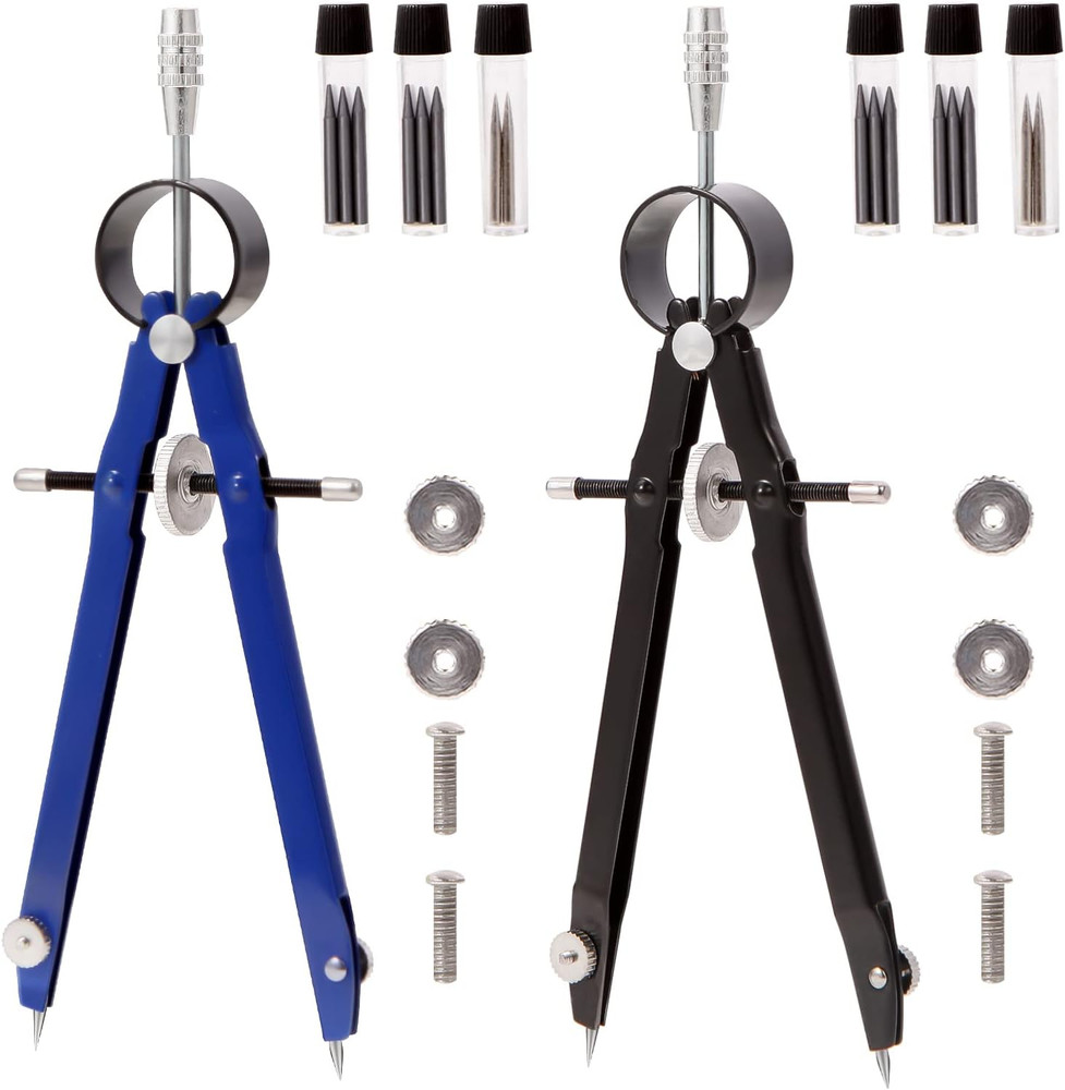 2Pcs Compass for Geometry, Professional Drawing Compass,Metal Compass, Circle Co