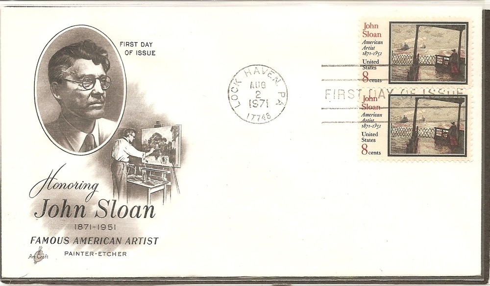 US SC # 1433 John Sloan FDC. Pair, Artcraft Cachet.