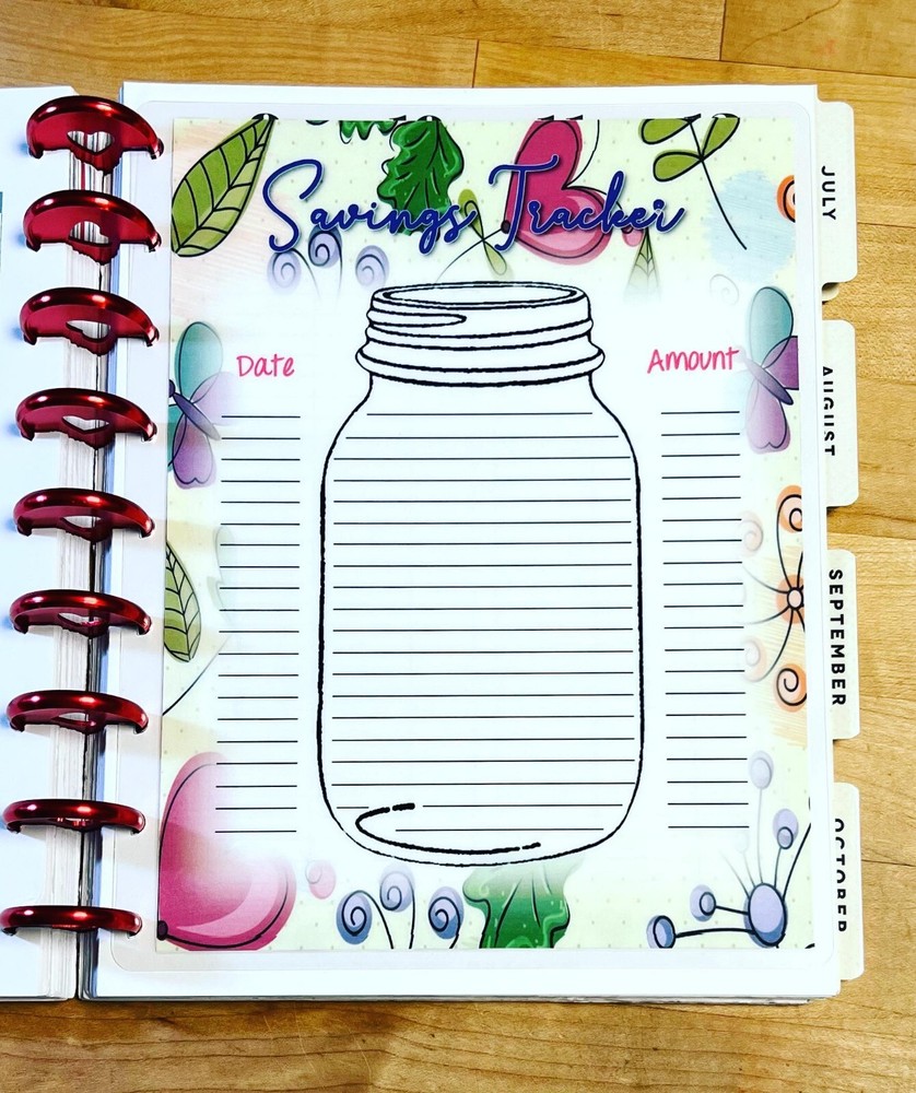 Mason Jar Savings Tracker Two Sided Dashboard Insert for use w/ HAPPY Planner-