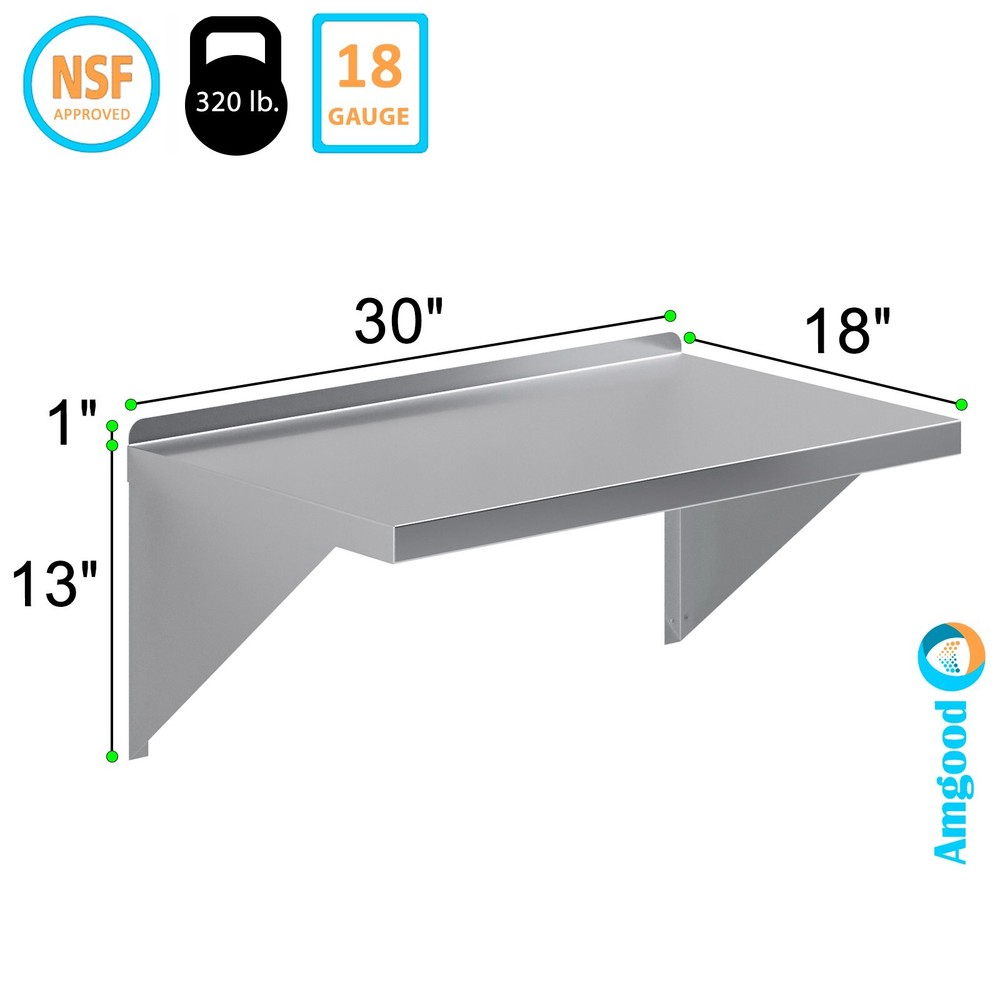 18" Width x 30" Length | Stainless Steel Wall Shelf | Square Edge