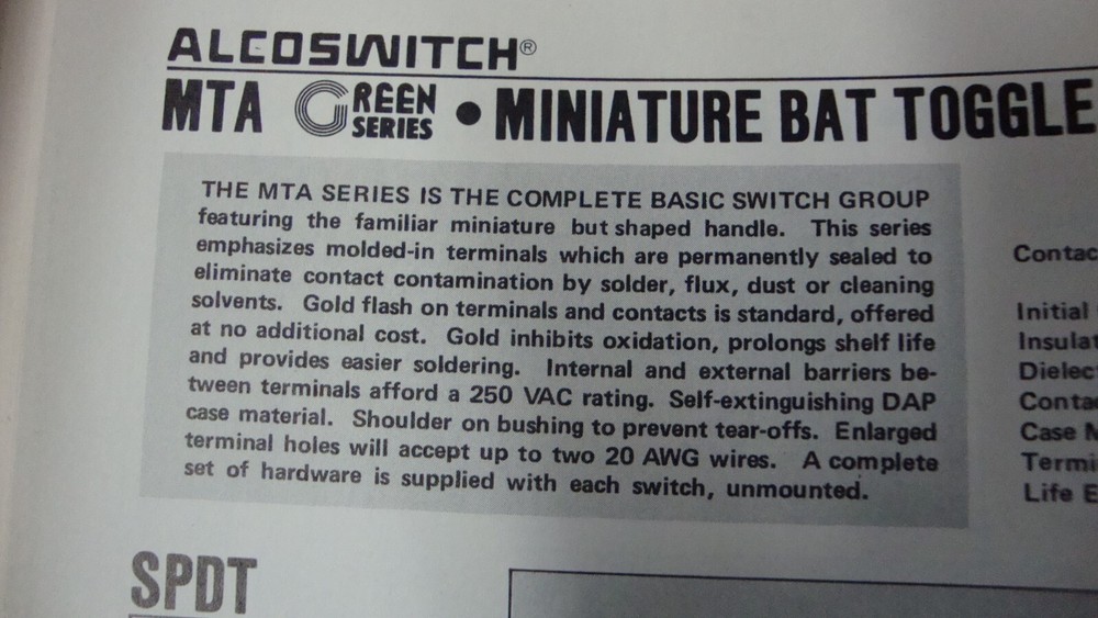 ALCO MTA-206T miniature toggle SWITCH DPDT ON-OFF-(ON)