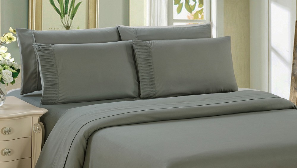Bamboo 6 Piece Bedding Super Soft Wrinkle Free Sheet Set, Double Full, Grey
