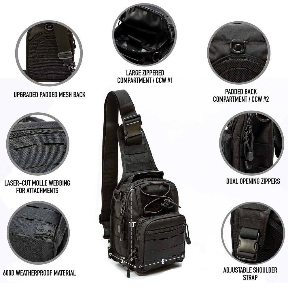 WOLF TACTICAL Compact EDC Sling Bag - Concealed Carry Shoulder Bag for Range,...